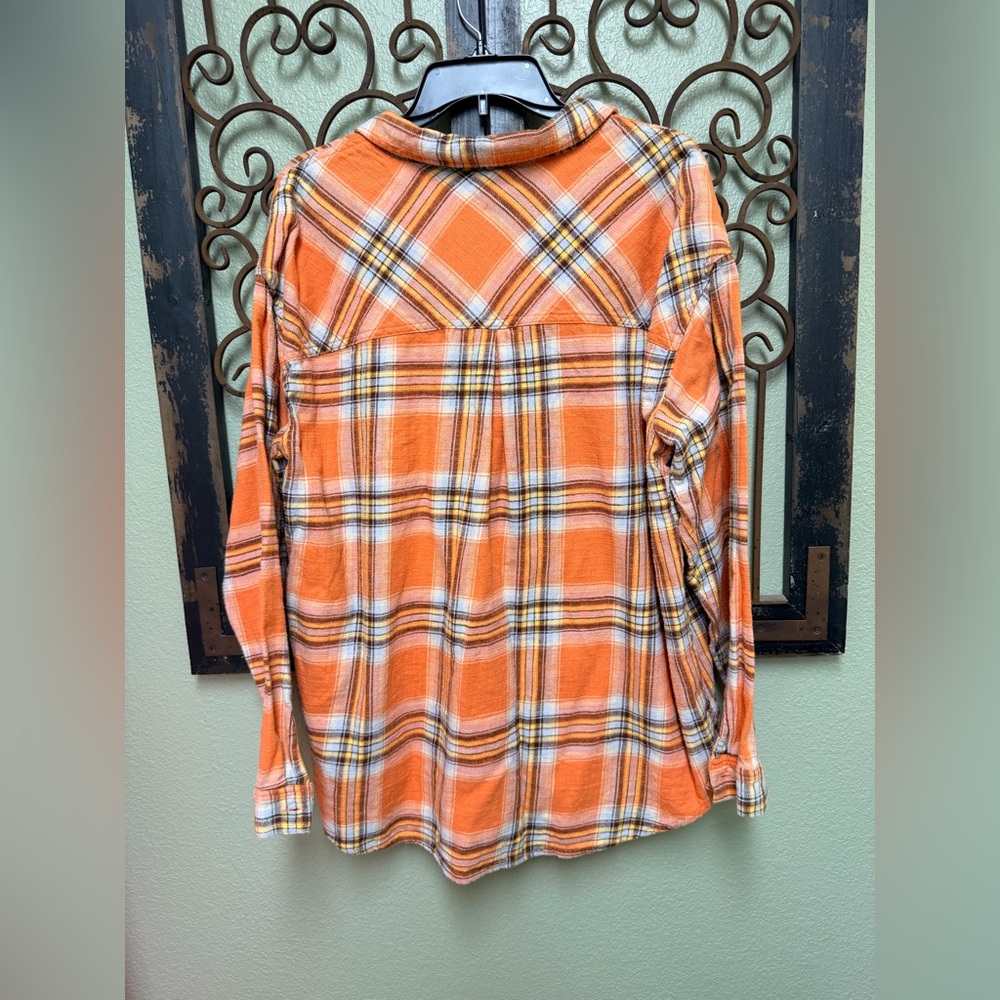 Maurices Vibrant Orange Plaid Shirt - Picture 4 of 7